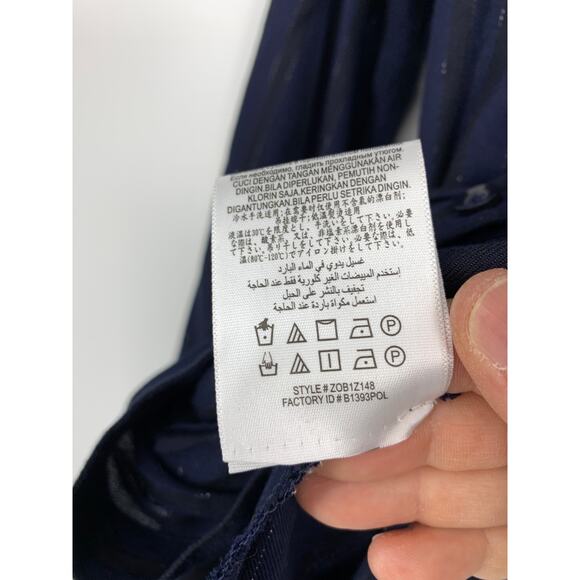 BCBGeneration Top Women's Sz XS Wrap Hem Blouse Dark Navy Combo Metallic Stripe - Picture 5 of 6